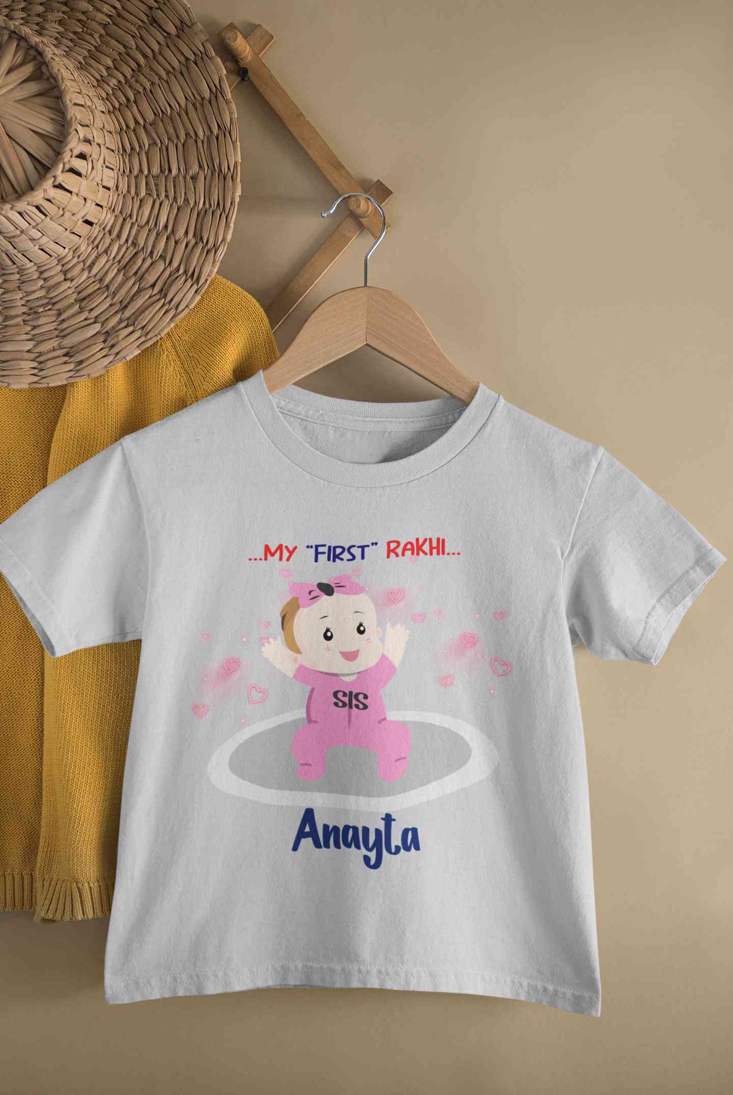 Custom Name My First Rakhi Dress Half Sleeves T-Shirt For Girls -FunkyTeesClub