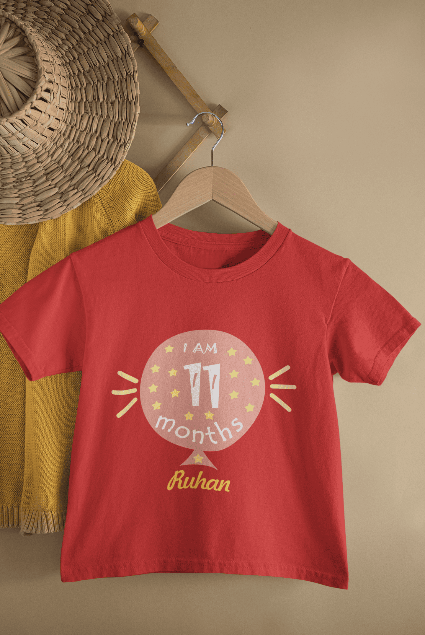 Custom Name Eleven Month Baloon Half Sleeves T-Shirt for Boys -FunkyTeesClub