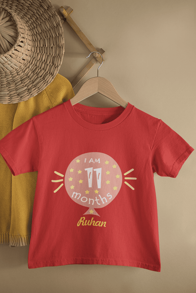 Custom Name Eleven Month Baloon Half Sleeves T-Shirt for Boys -FunkyTeesClub