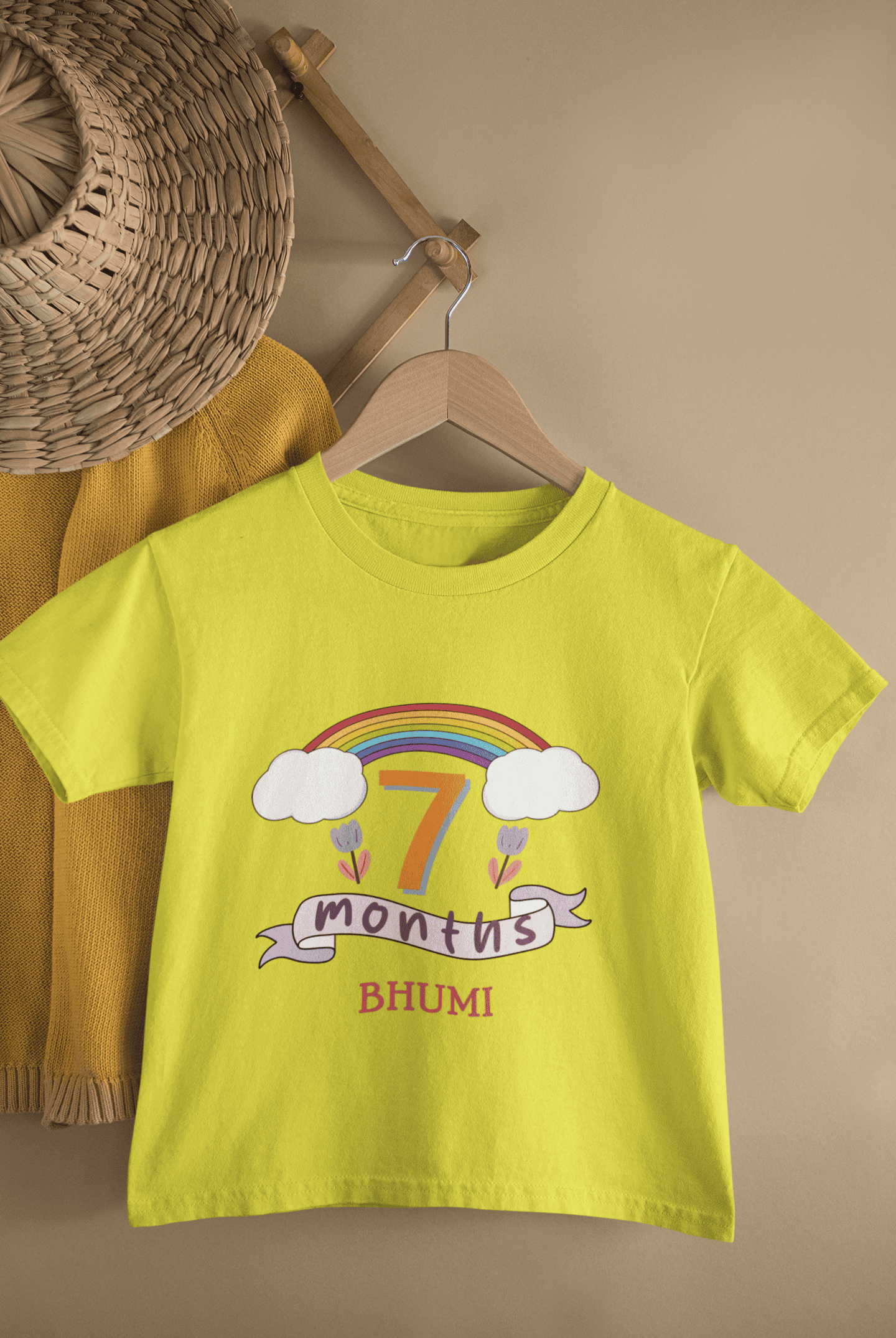 Custom Name Seventh Month Birthday Half Sleeves T-Shirt For Girls -FunkyTeesClub