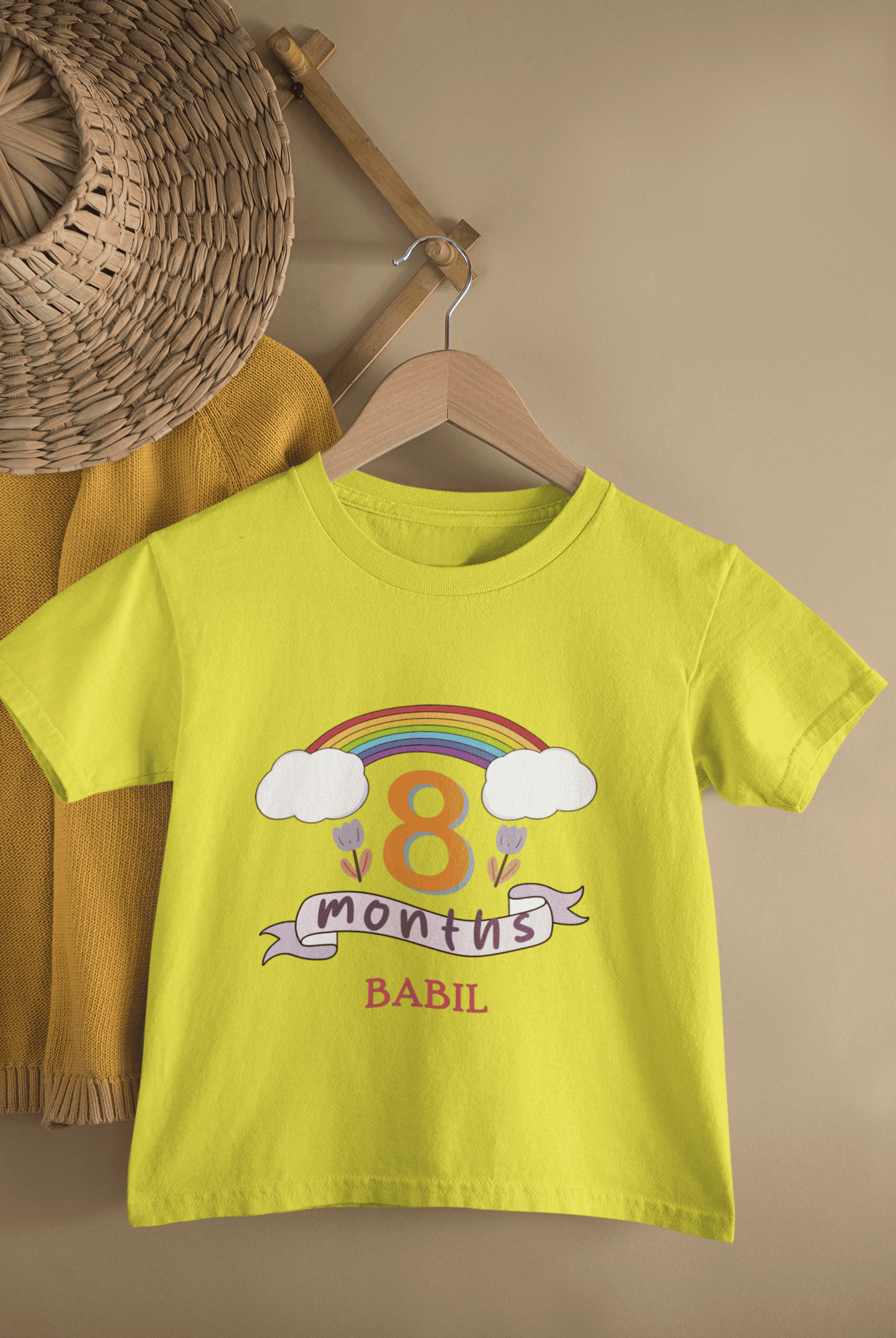 Custom Name Eighth Month Birthday Half Sleeves T-Shirt for Boys -FunkyTeesClub