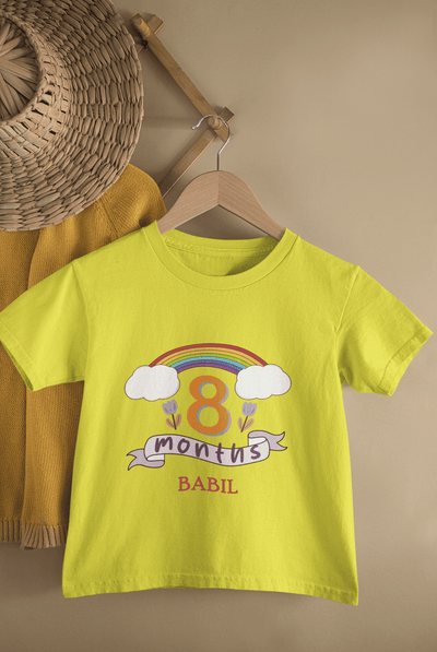Custom Name Eighth Month Birthday Half Sleeves T-Shirt for Boys -FunkyTeesClub