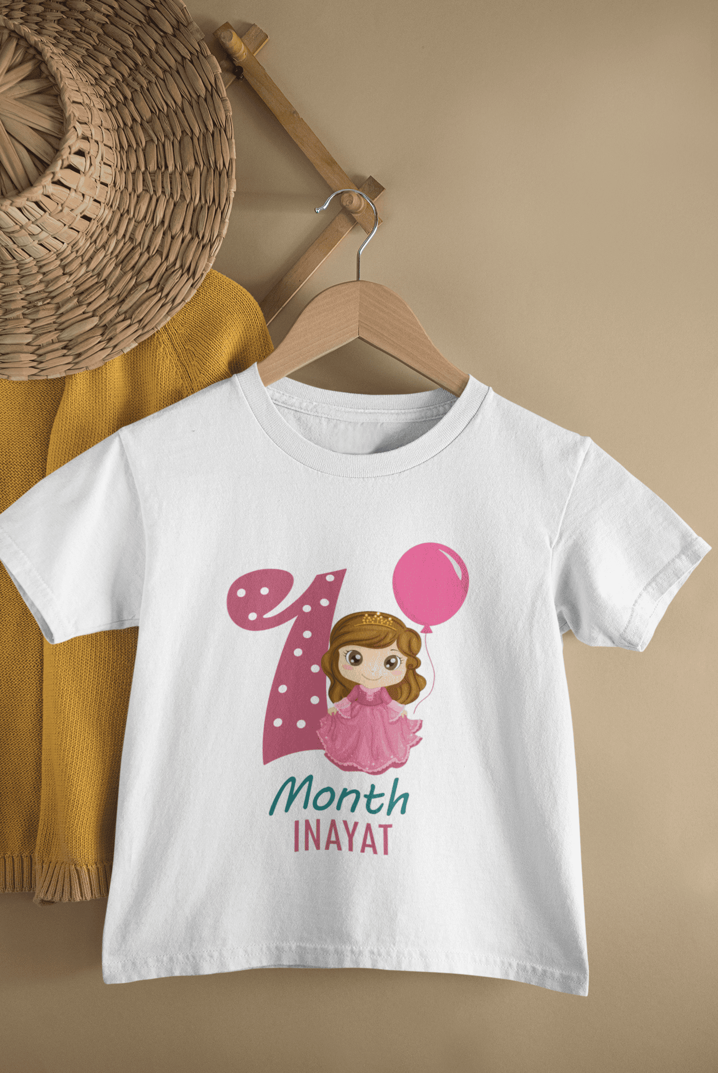 Custom Name One Month Princess Birthday Half Sleeves T-Shirt For Girls -FunkyTeesClub