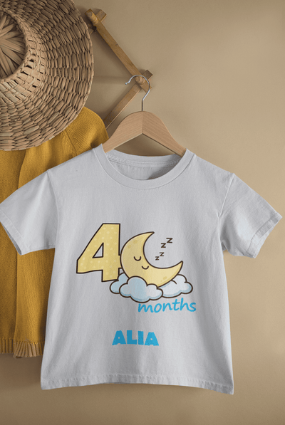 Custom Name Four Month Moon Half Sleeves T-Shirt For Girls -FunkyTeesClub