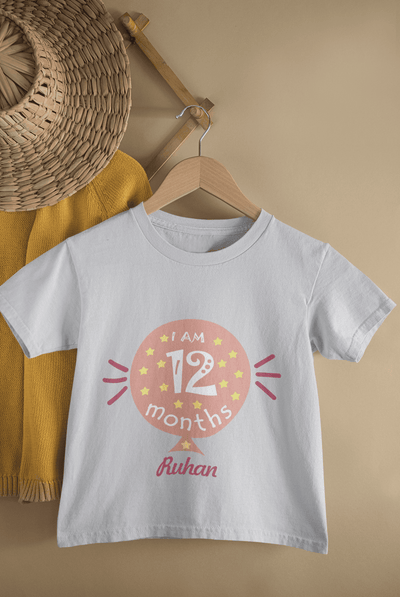 Custom Name Twelve Month Baloon Half Sleeves T-Shirt for Boys -FunkyTeesClub