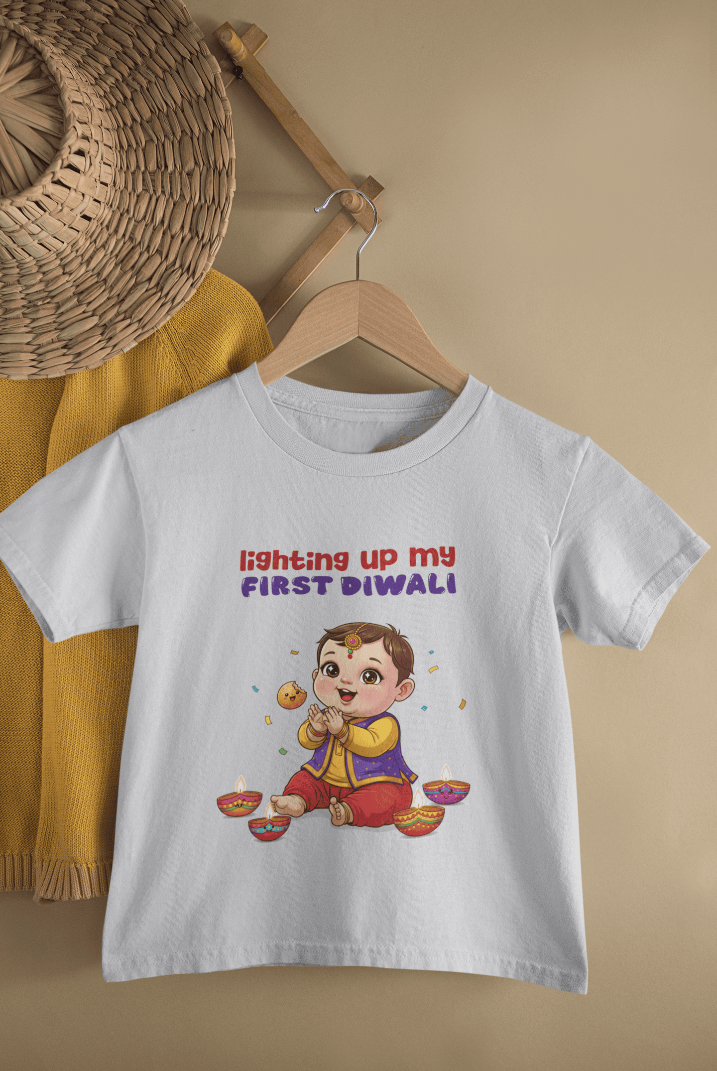 Lighting Up My First Diwali Half Sleeves T-Shirt for Boys -FunkyTeesClub