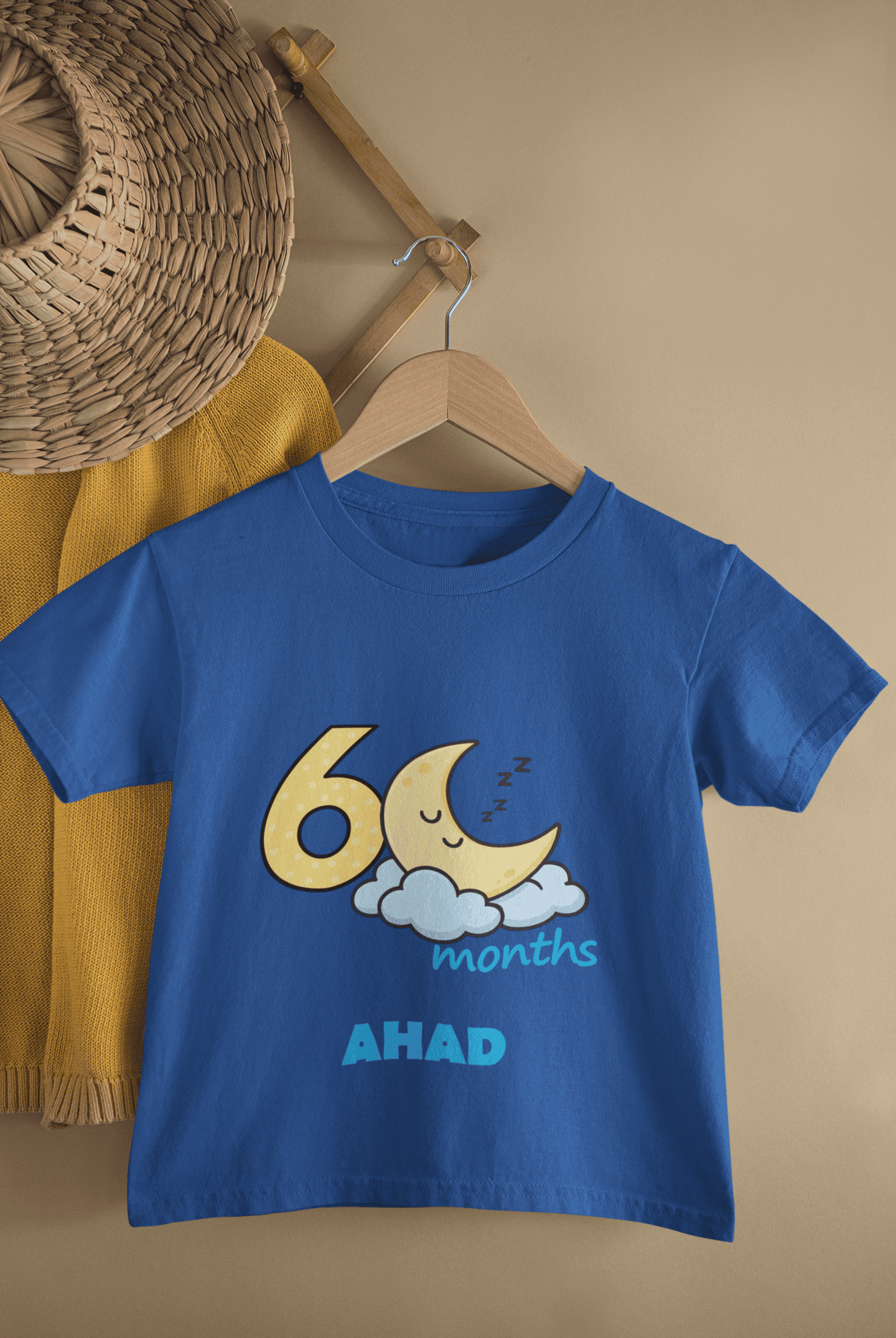 Custom Name Six Month Moon Half Sleeves T-Shirt for Boys -FunkyTeesClub