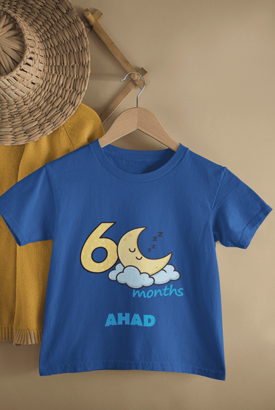 Custom Name Six Month Moon Half Sleeves T-Shirt for Boys -FunkyTeesClub