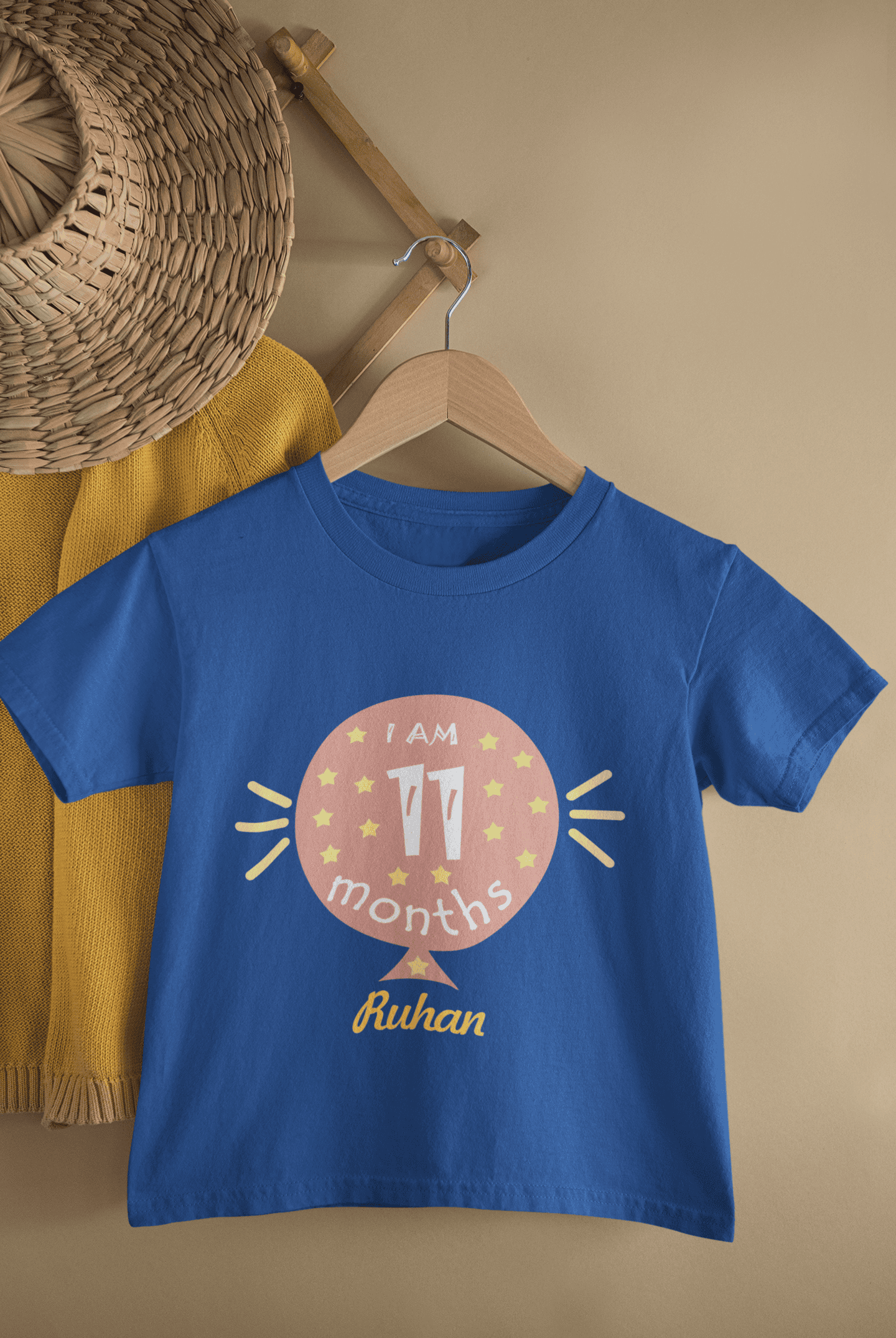 Custom Name Eleven Month Baloon Half Sleeves T-Shirt for Boys -FunkyTeesClub
