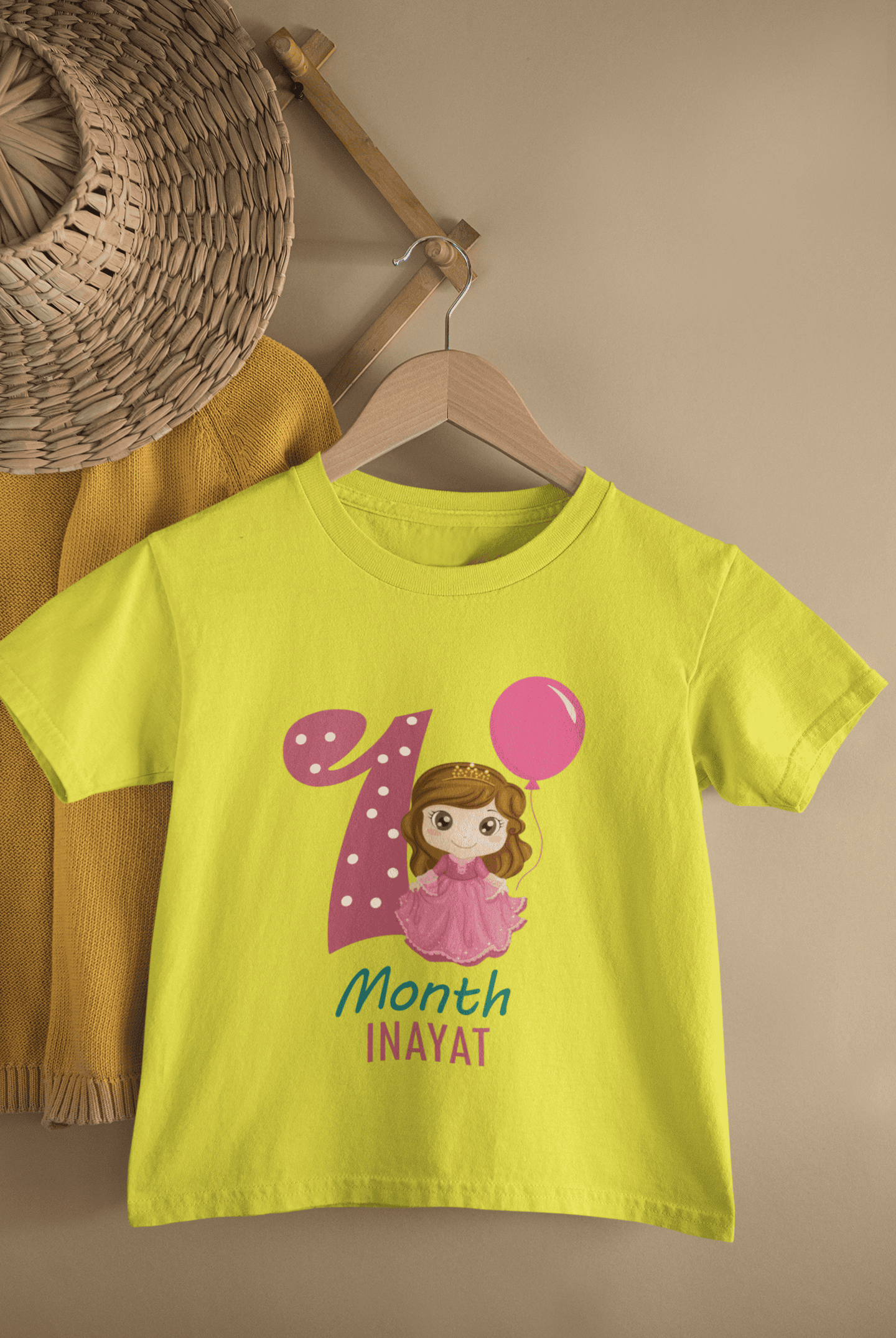 Custom Name One Month Princess Birthday Half Sleeves T-Shirt For Girls -FunkyTeesClub