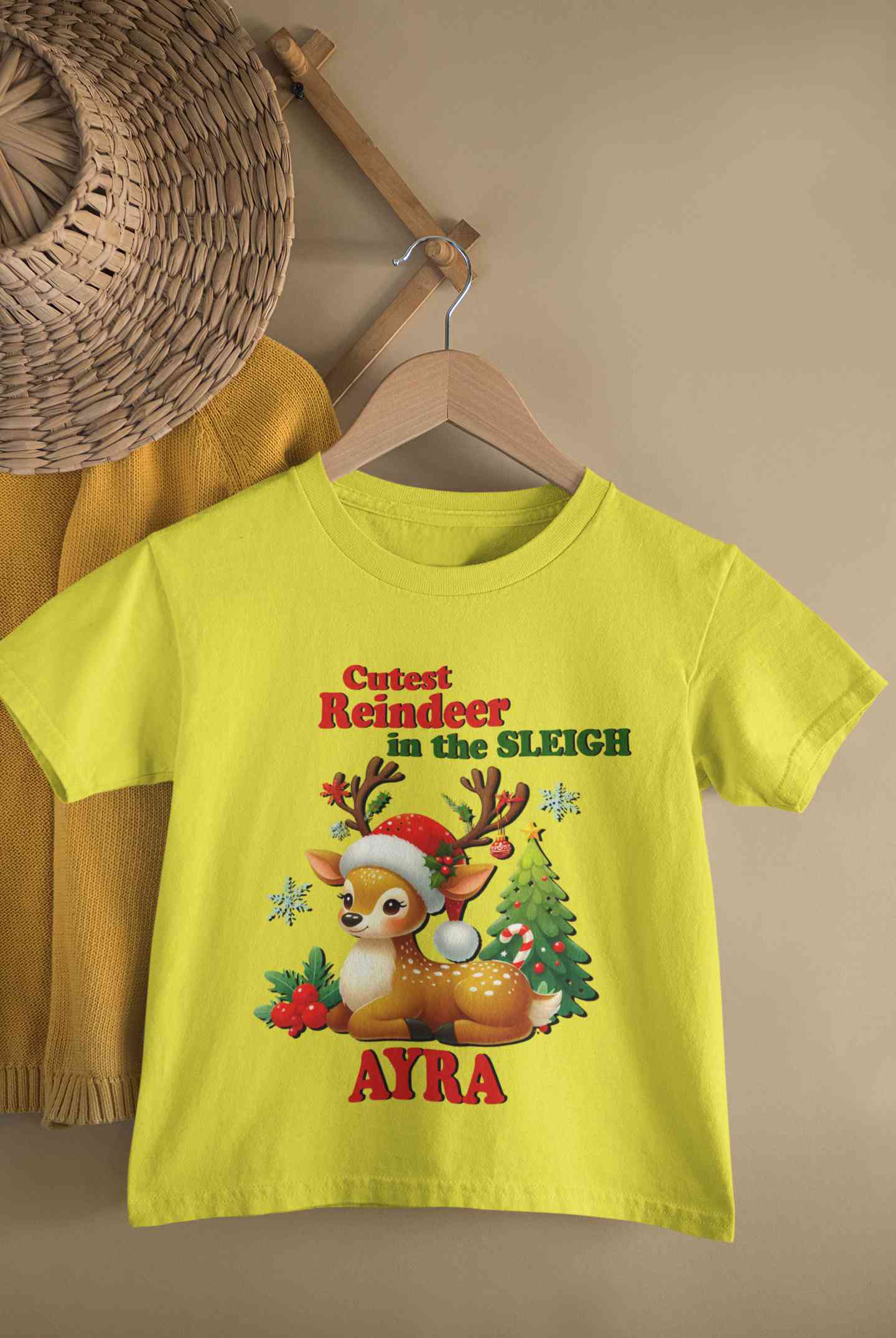 Custom Name Cutest Reindeer In The Sleigh Christmas Half Sleeves T-Shirt For Girls -FunkyTeesClub
