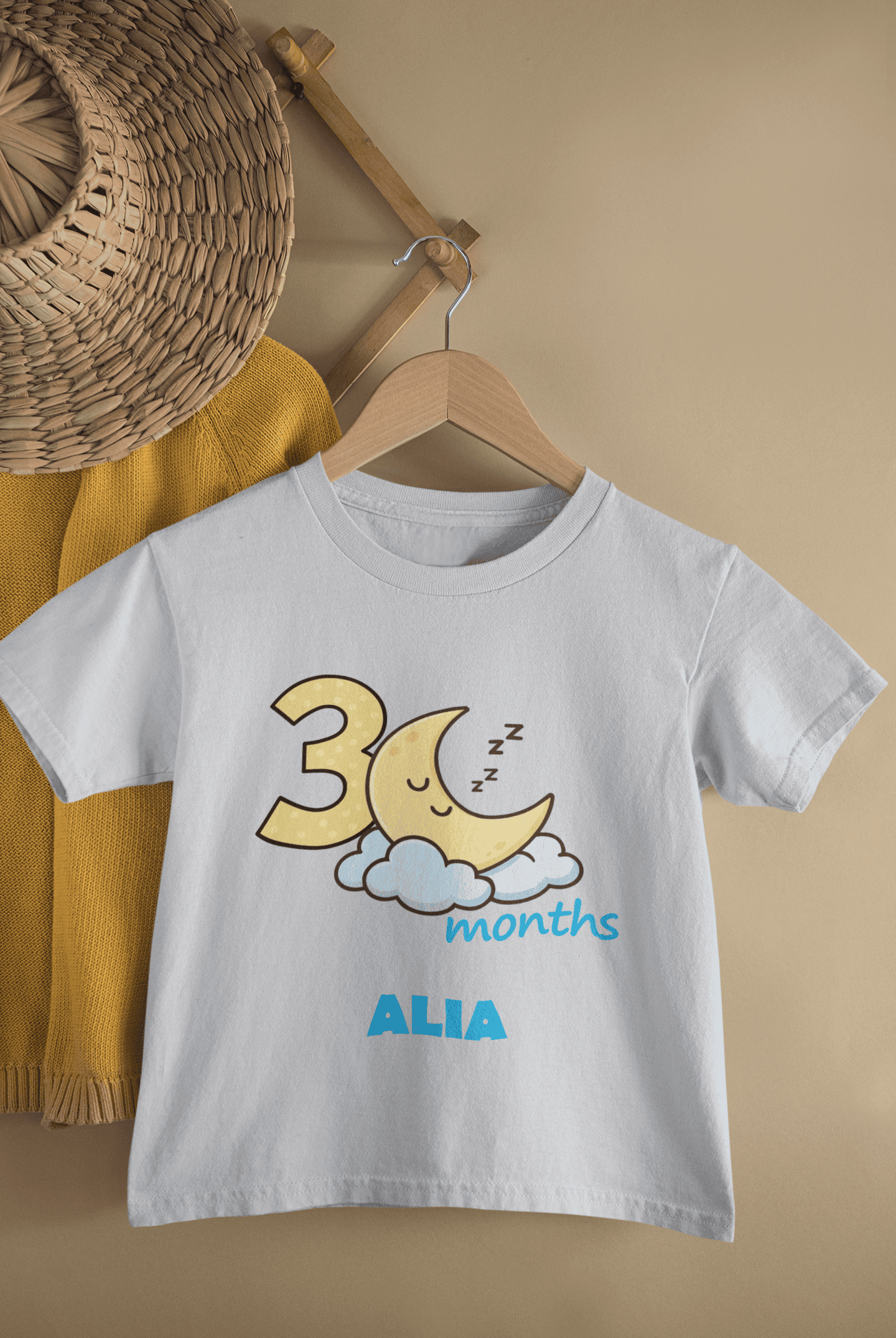 Custom Name Three Month Moon Half Sleeves T-Shirt For Girls -FunkyTeesClub