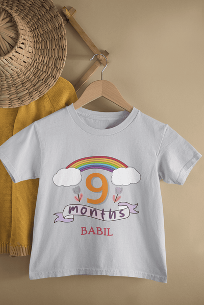 Custom Name Ninth Month Birthday Half Sleeves T-Shirt for Boys -FunkyTeesClub