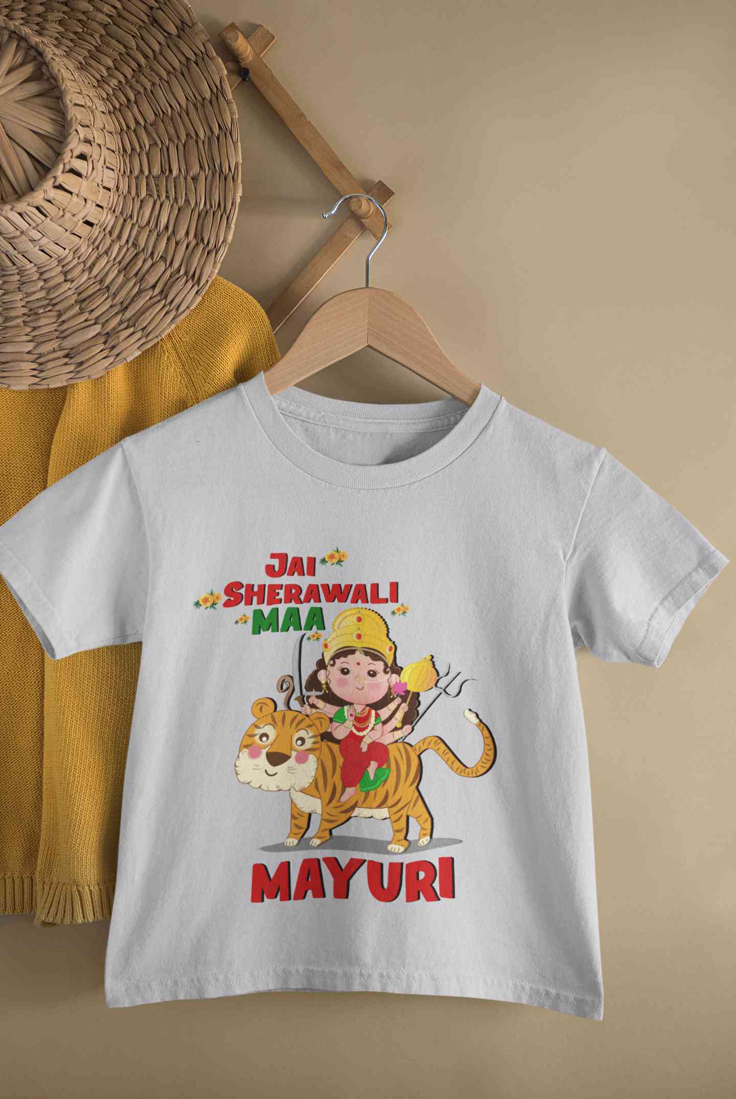 Custom Name Jai Sherawali Maa Navratri Half Sleeves T-Shirt For Girls -FunkyTeesClub