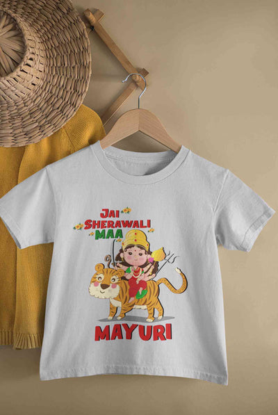 Custom Name Jai Sherawali Maa Navratri Half Sleeves T-Shirt For Girls -FunkyTeesClub