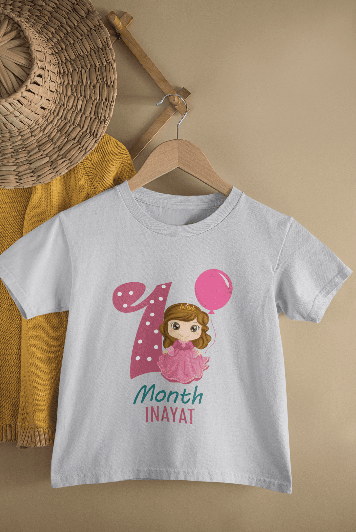 Custom Name One Month Princess Birthday Half Sleeves T-Shirt For Girls -FunkyTeesClub