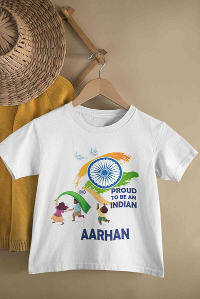 Custom Name Proud To Be An Indian Independence Day Half Sleeves T-Shirt for Boy-FunkyTeesClub