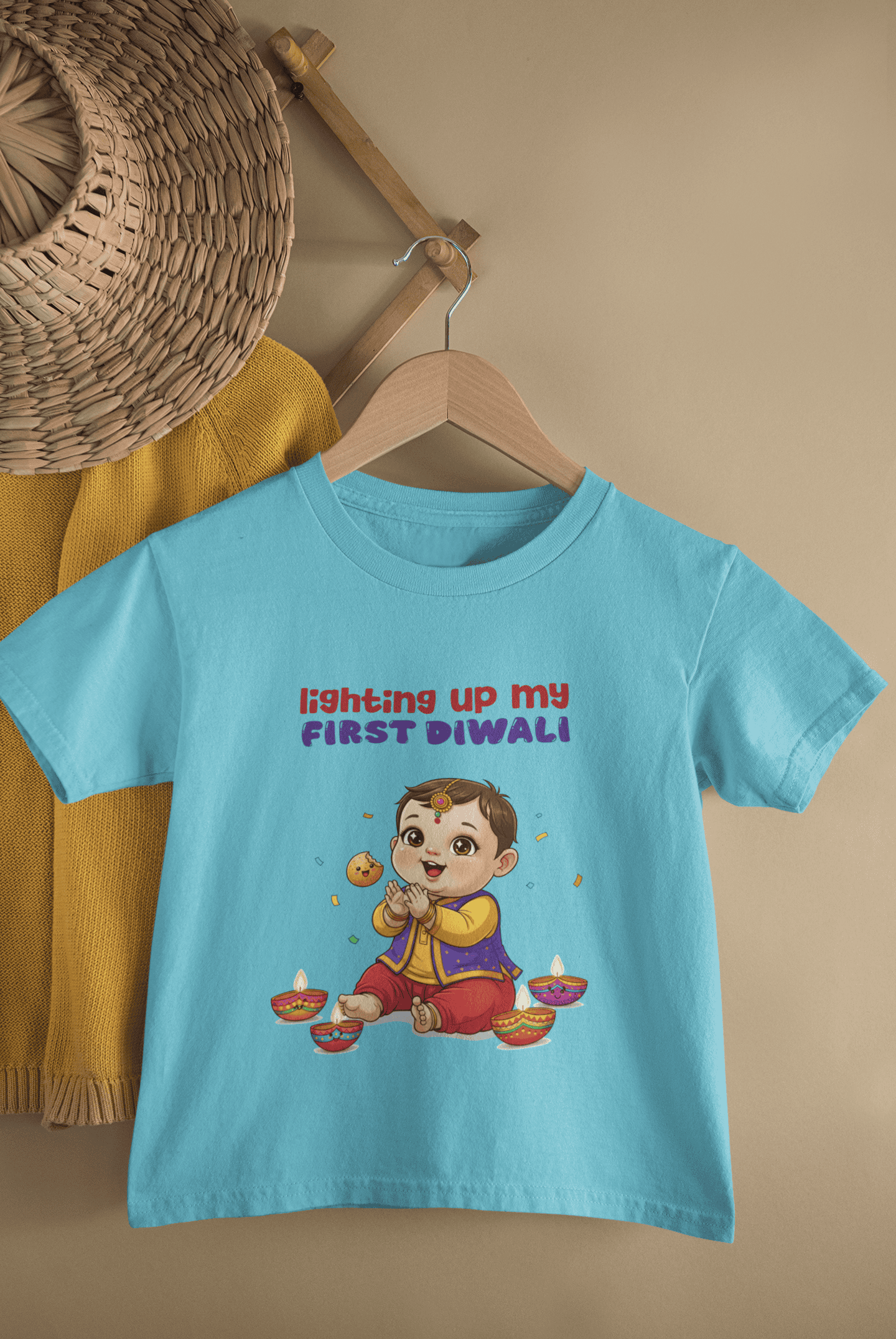 Lighting Up My First Diwali Half Sleeves T-Shirt for Boys -FunkyTeesClub