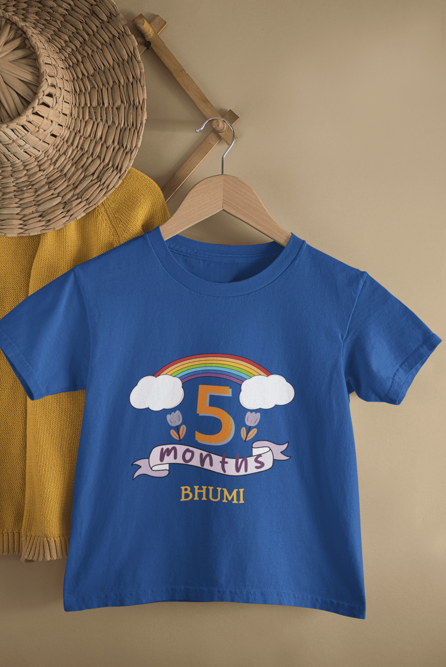 Custom Name Fifth Month Birthday Half Sleeves T-Shirt For Girls -FunkyTeesClub