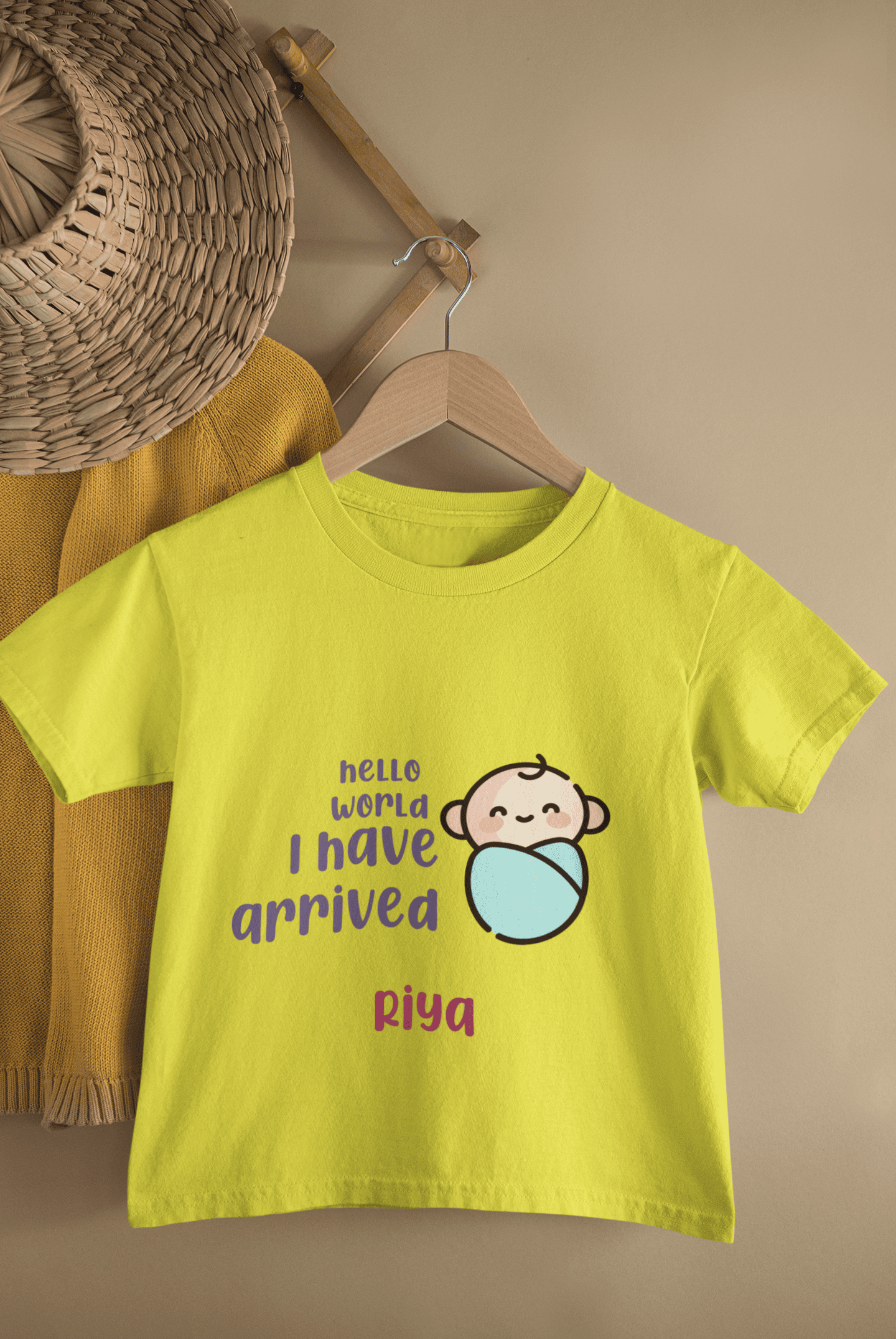 Custom Name Hello World I Have Arrived New Born Half Sleeves T-Shirt For Girls -FunkyTeesClub