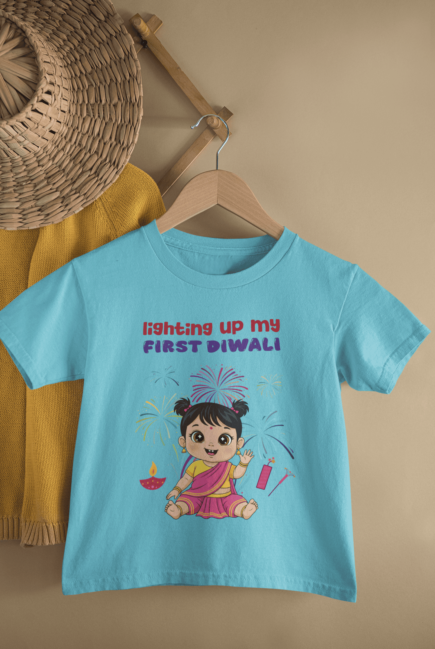 Lighting Up My First Diwali Half Sleeves T-Shirt For Girls -FunkyTeesClub