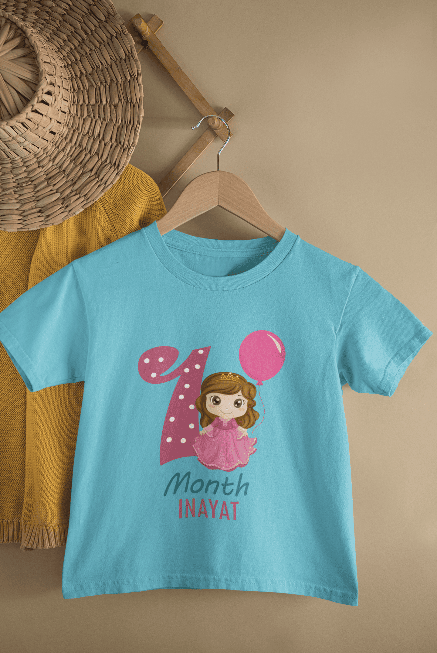 Custom Name One Month Princess Birthday Half Sleeves T-Shirt For Girls -FunkyTeesClub