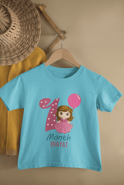 Custom Name One Month Princess Birthday Half Sleeves T-Shirt For Girls -FunkyTeesClub