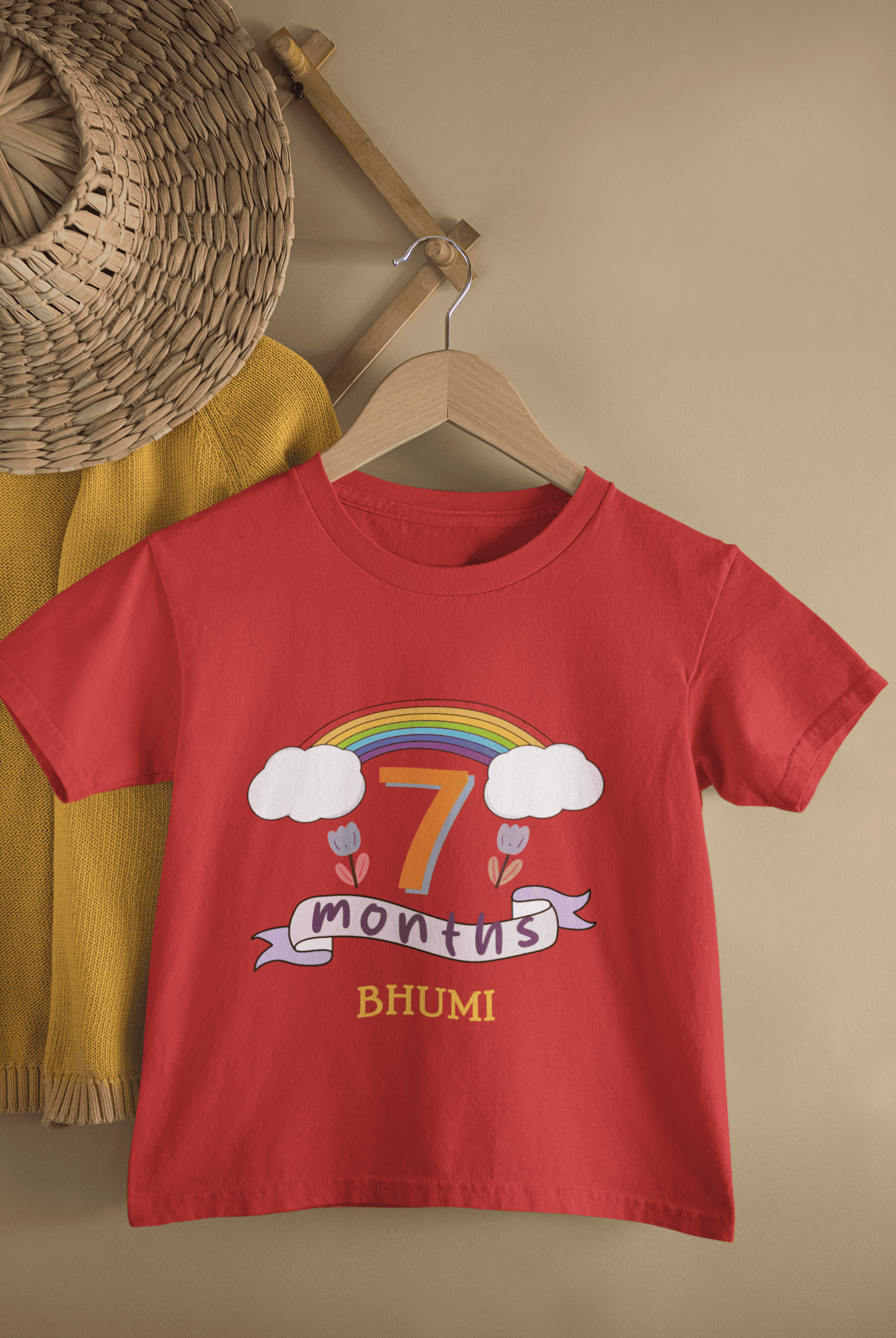 Custom Name Seventh Month Birthday Half Sleeves T-Shirt For Girls -FunkyTeesClub