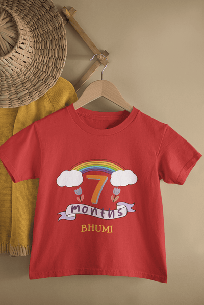 Custom Name Seventh Month Birthday Half Sleeves T-Shirt For Girls -FunkyTeesClub