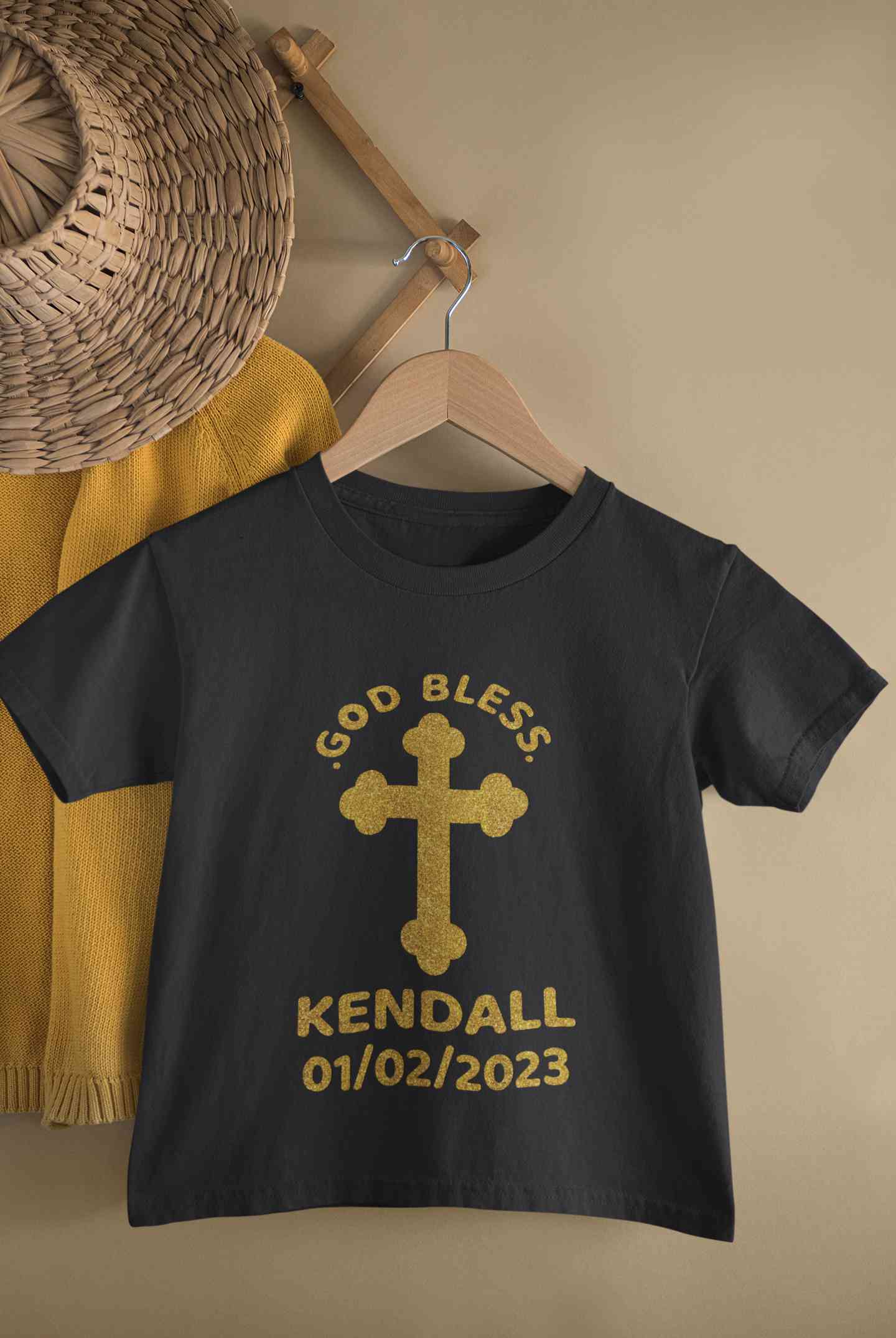 Custom Name And Date God Bless Baptism Christening Day Half Sleeves T-Shirt For Girls -FunkyTeesClub