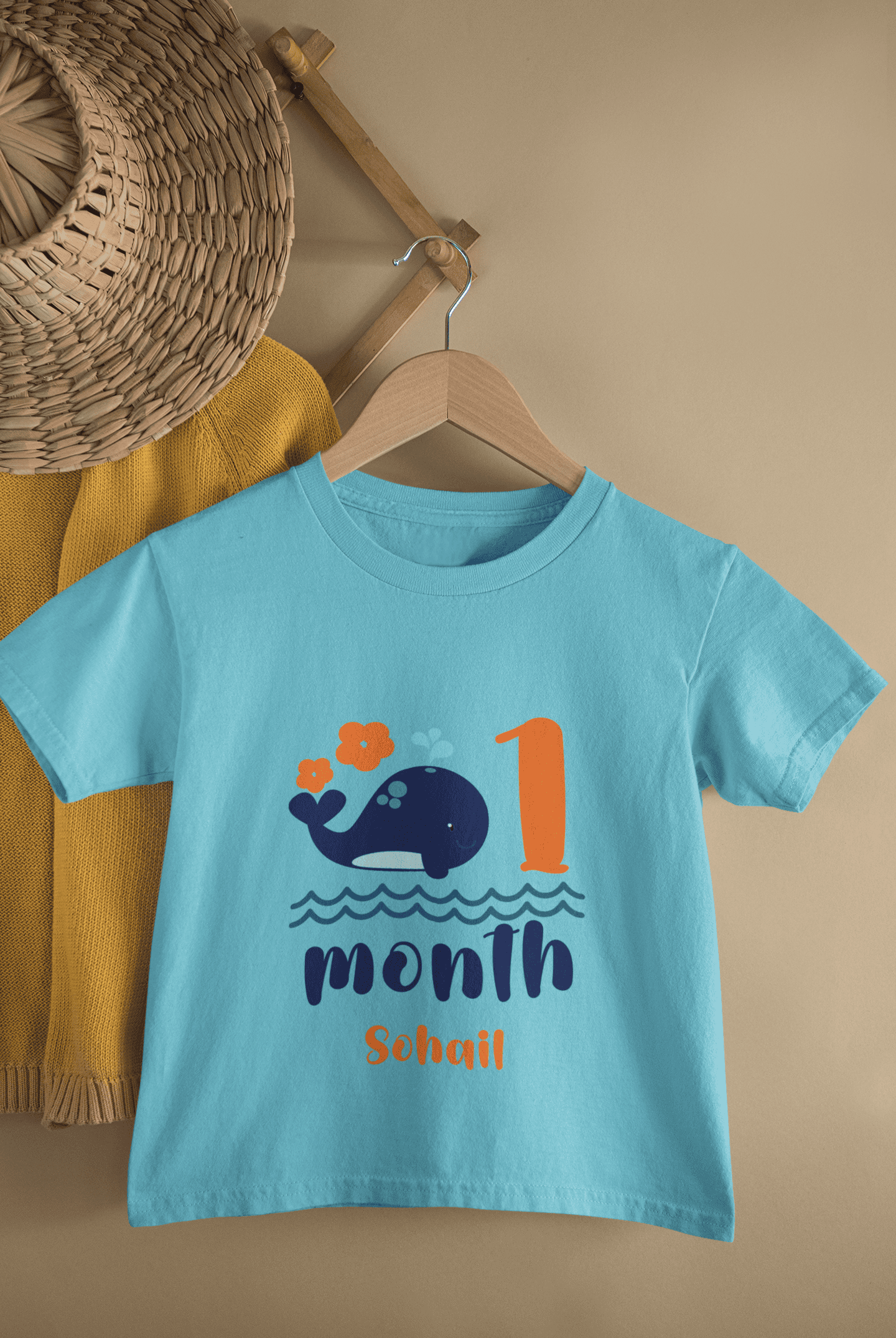 Custom Name First Month Birthday Half Sleeves T-Shirt for Boys -FunkyTeesClub