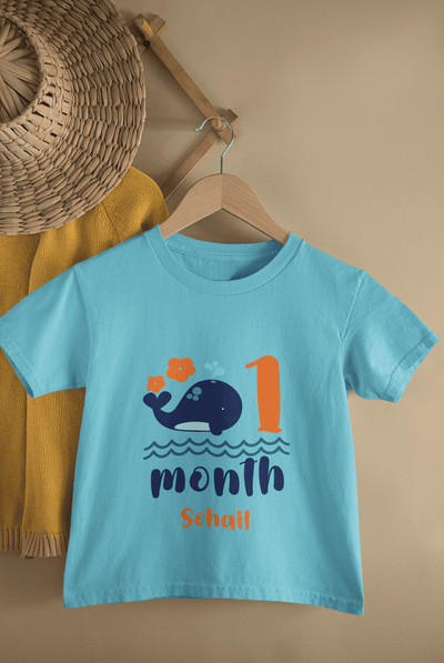 Custom Name First Month Birthday Half Sleeves T-Shirt for Boys -FunkyTeesClub