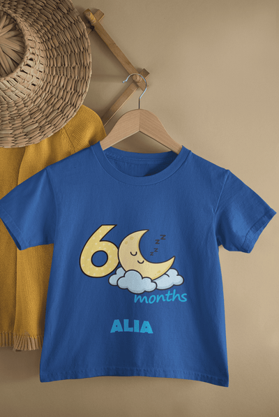 Custom Name Six Month Moon Half Sleeves T-Shirt For Girls -FunkyTeesClub