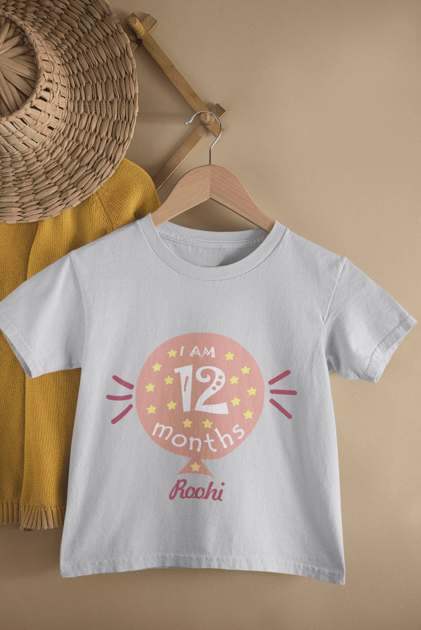 Custom Name Twelve Month Baloon Half Sleeves T-Shirt For Girls -FunkyTeesClub