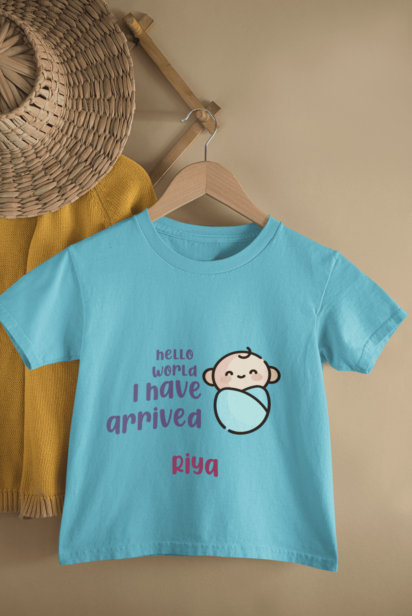 Custom Name Hello World I Have Arrived New Born Half Sleeves T-Shirt For Girls -FunkyTeesClub