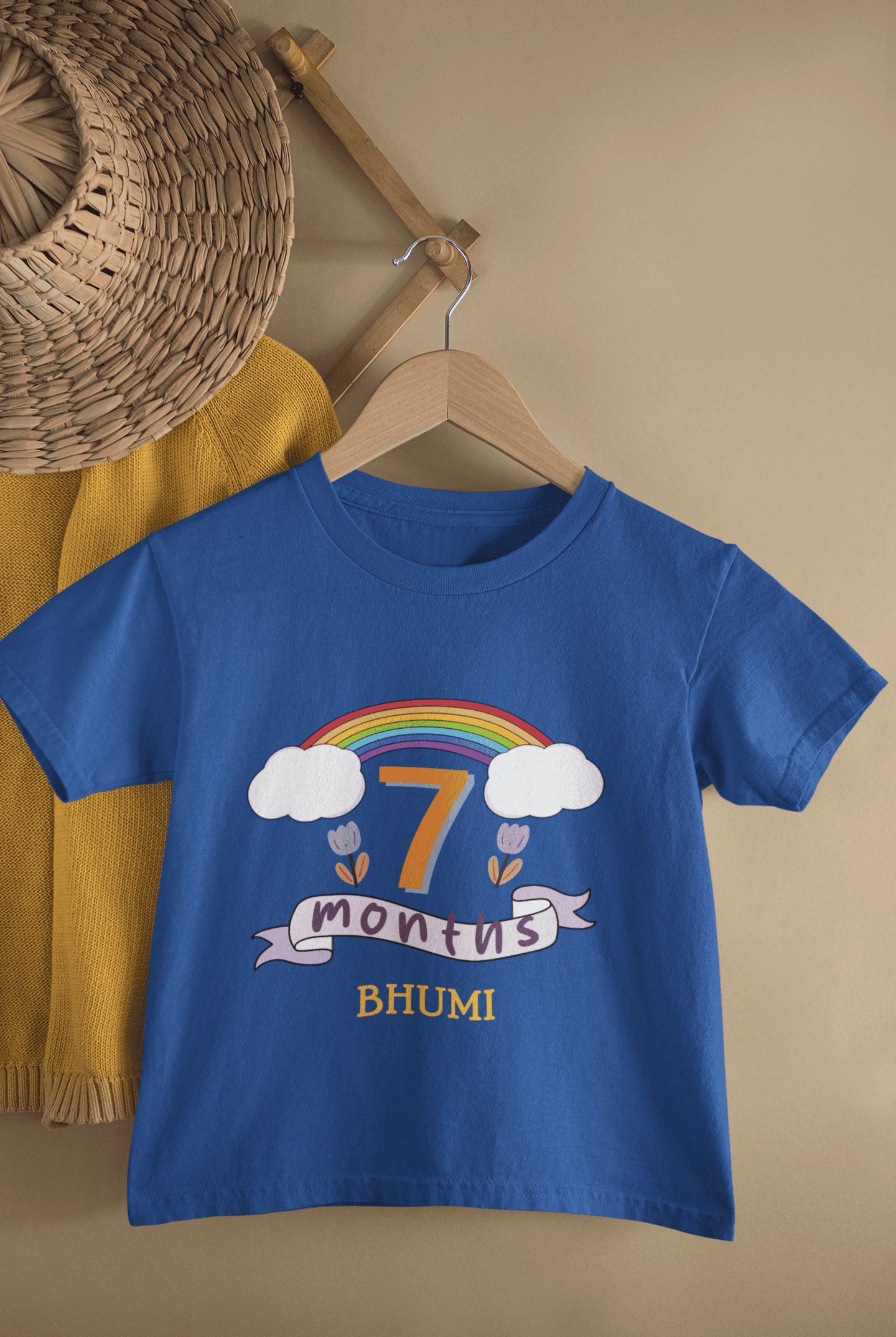 Custom Name Seventh Month Birthday Half Sleeves T-Shirt For Girls -FunkyTeesClub