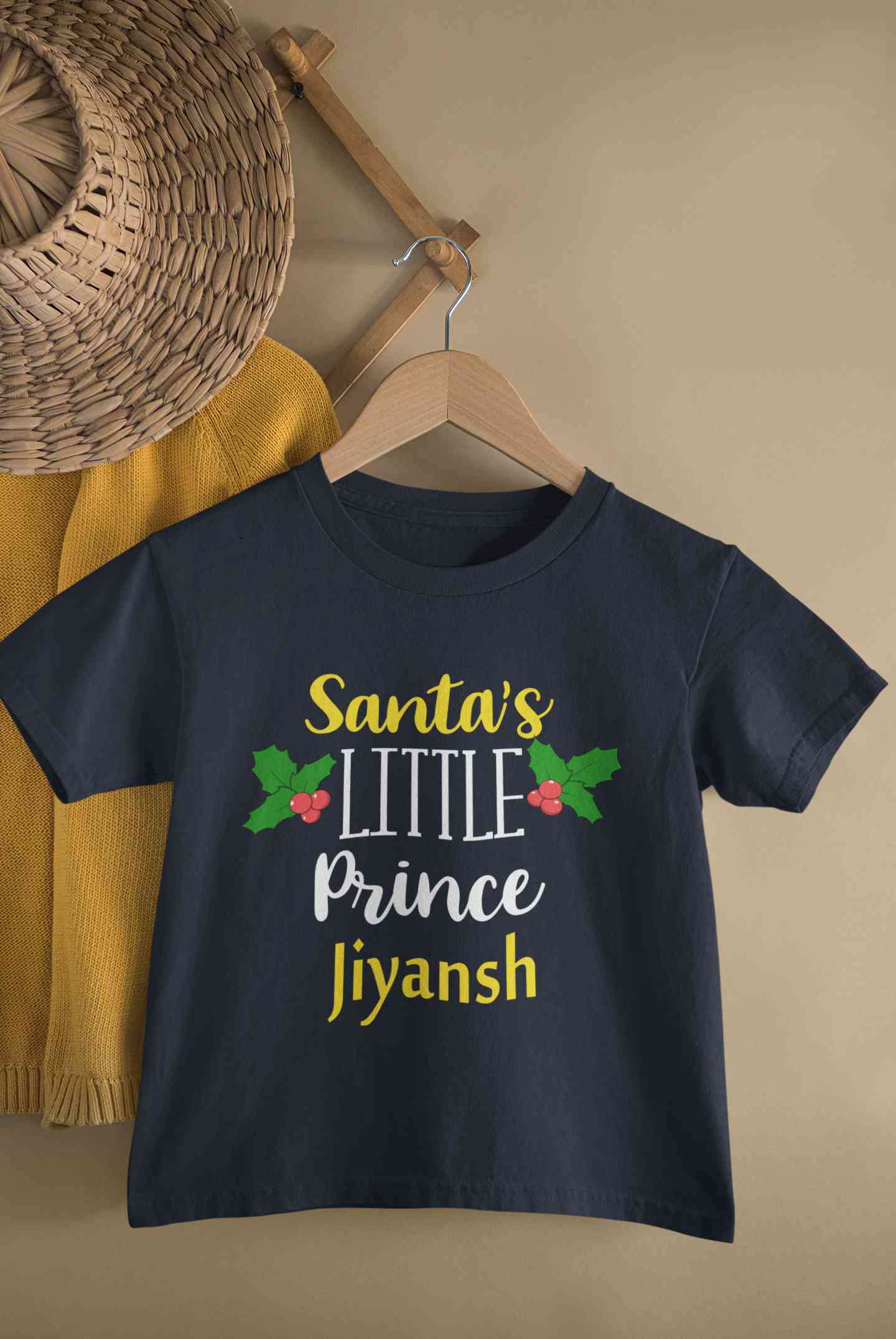 Customized Name Santas Little Prince Christmas Half Sleeves T-Shirt for Boy-FunkyTeesClub