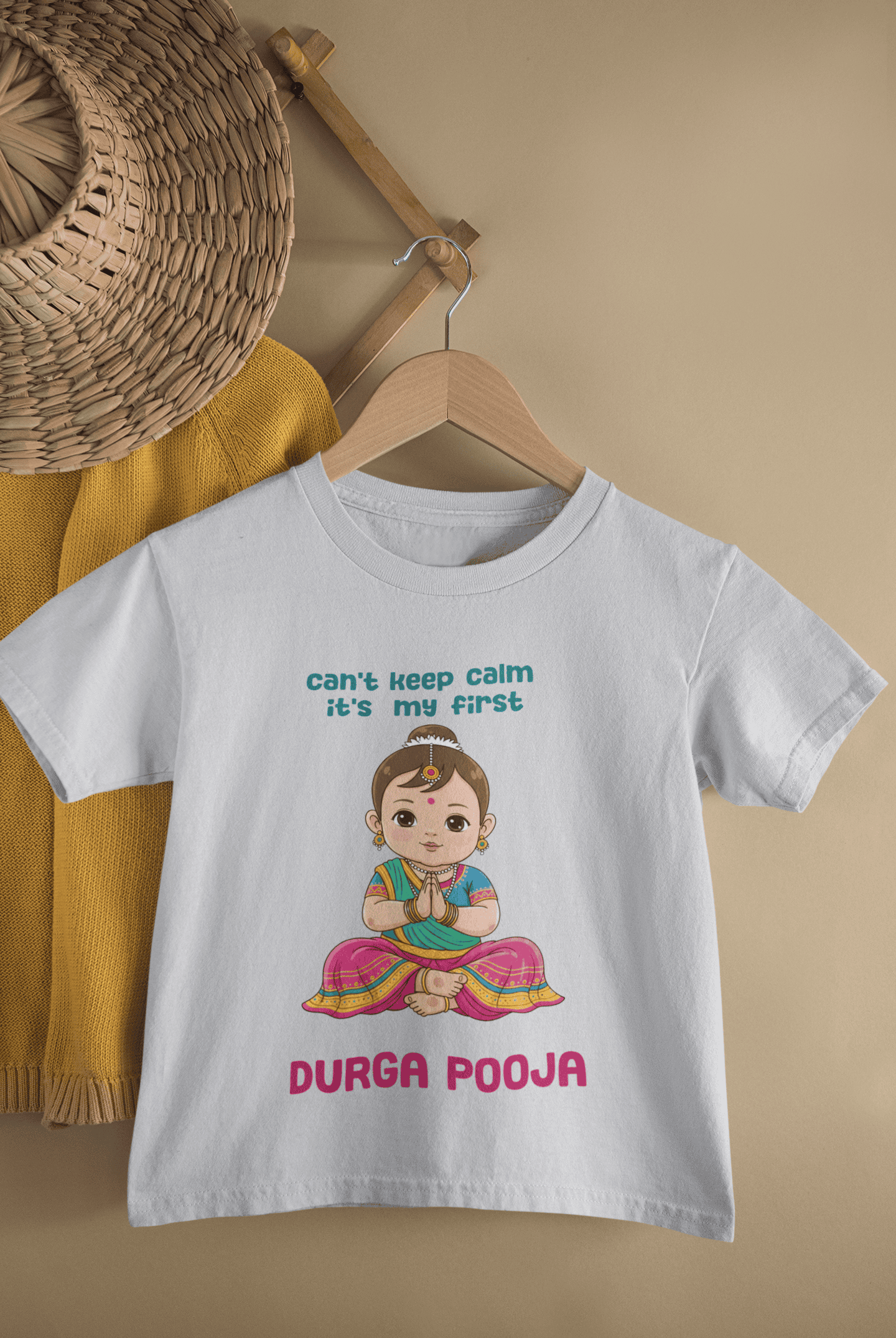 My First Durga Pooja Navratri Half Sleeves T-Shirt For Girls -FunkyTeesClub