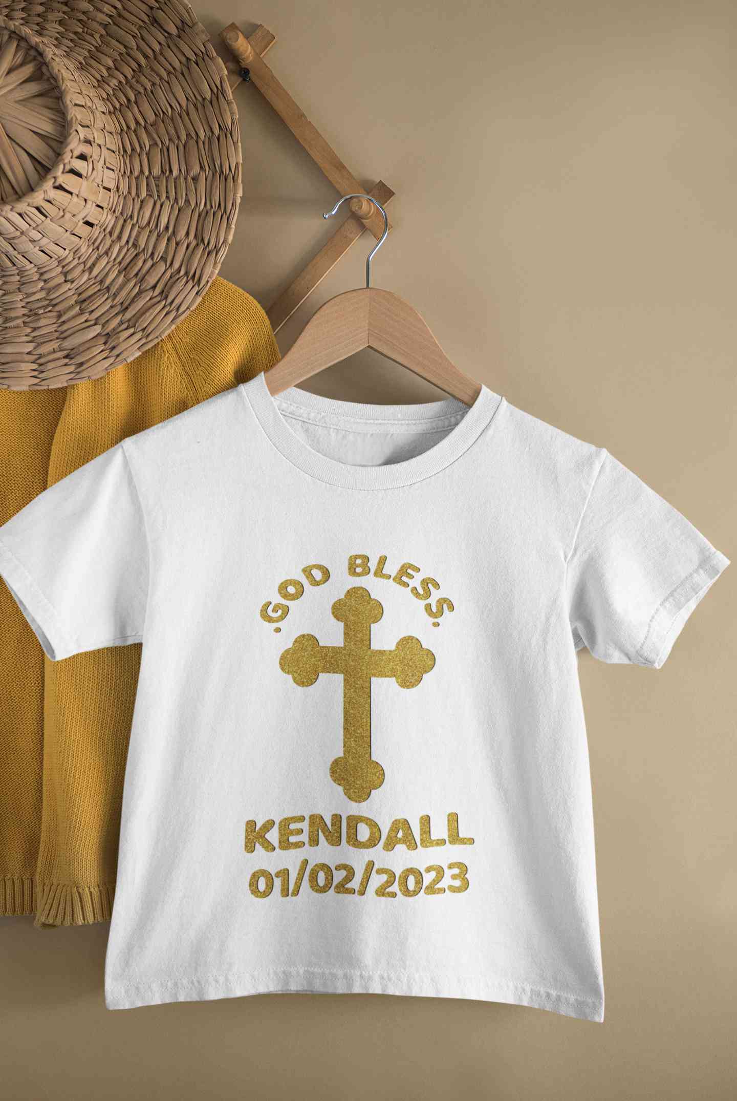 Custom Name And Date God Bless Baptism Christening Day Half Sleeves T-Shirt For Girls -FunkyTeesClub