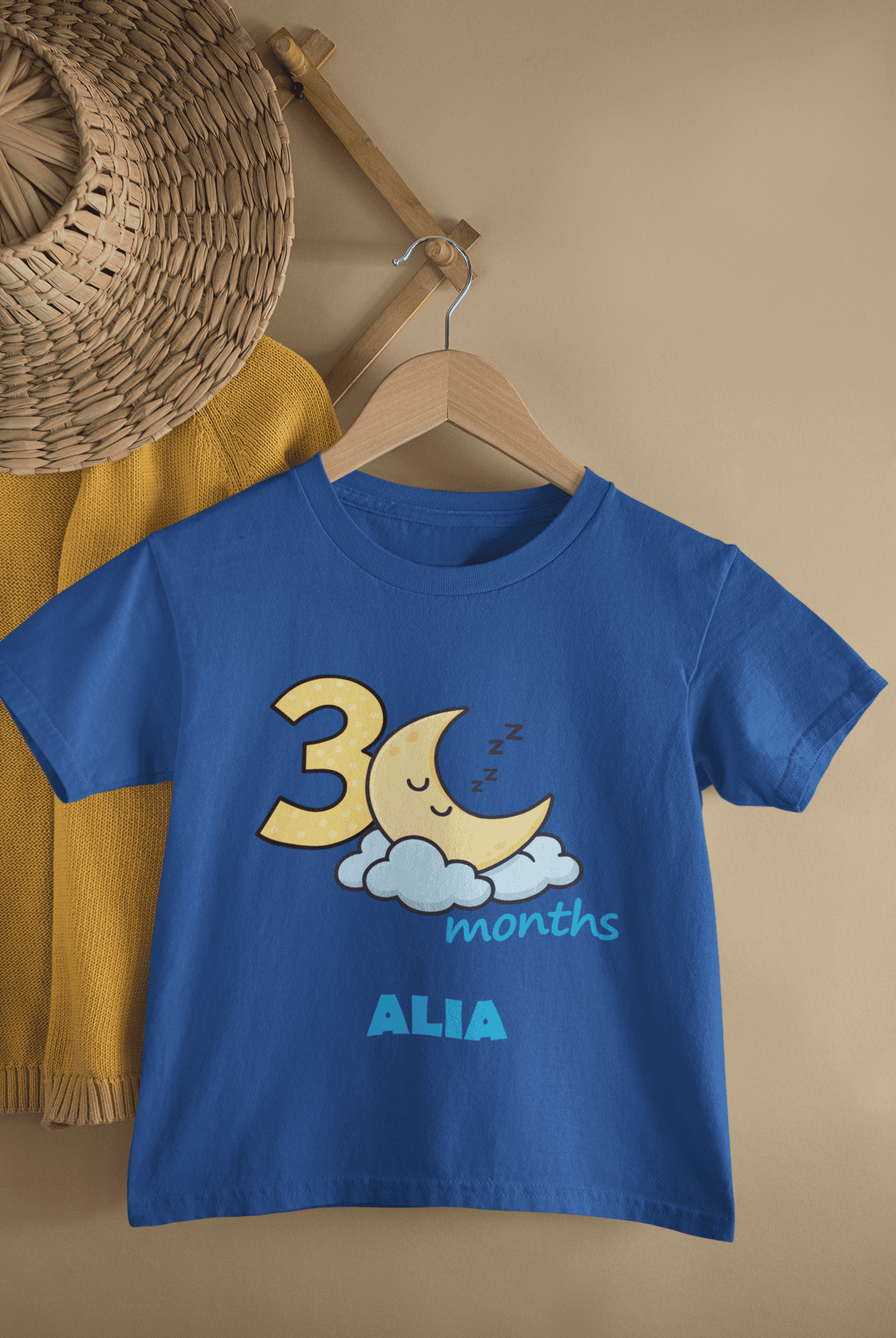 Custom Name Three Month Moon Half Sleeves T-Shirt For Girls -FunkyTeesClub
