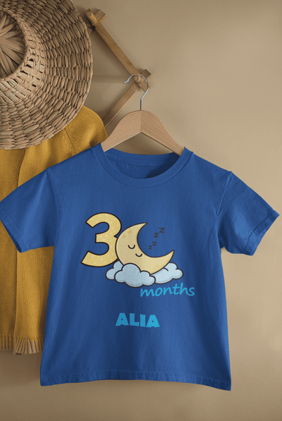 Custom Name Three Month Moon Half Sleeves T-Shirt For Girls -FunkyTeesClub