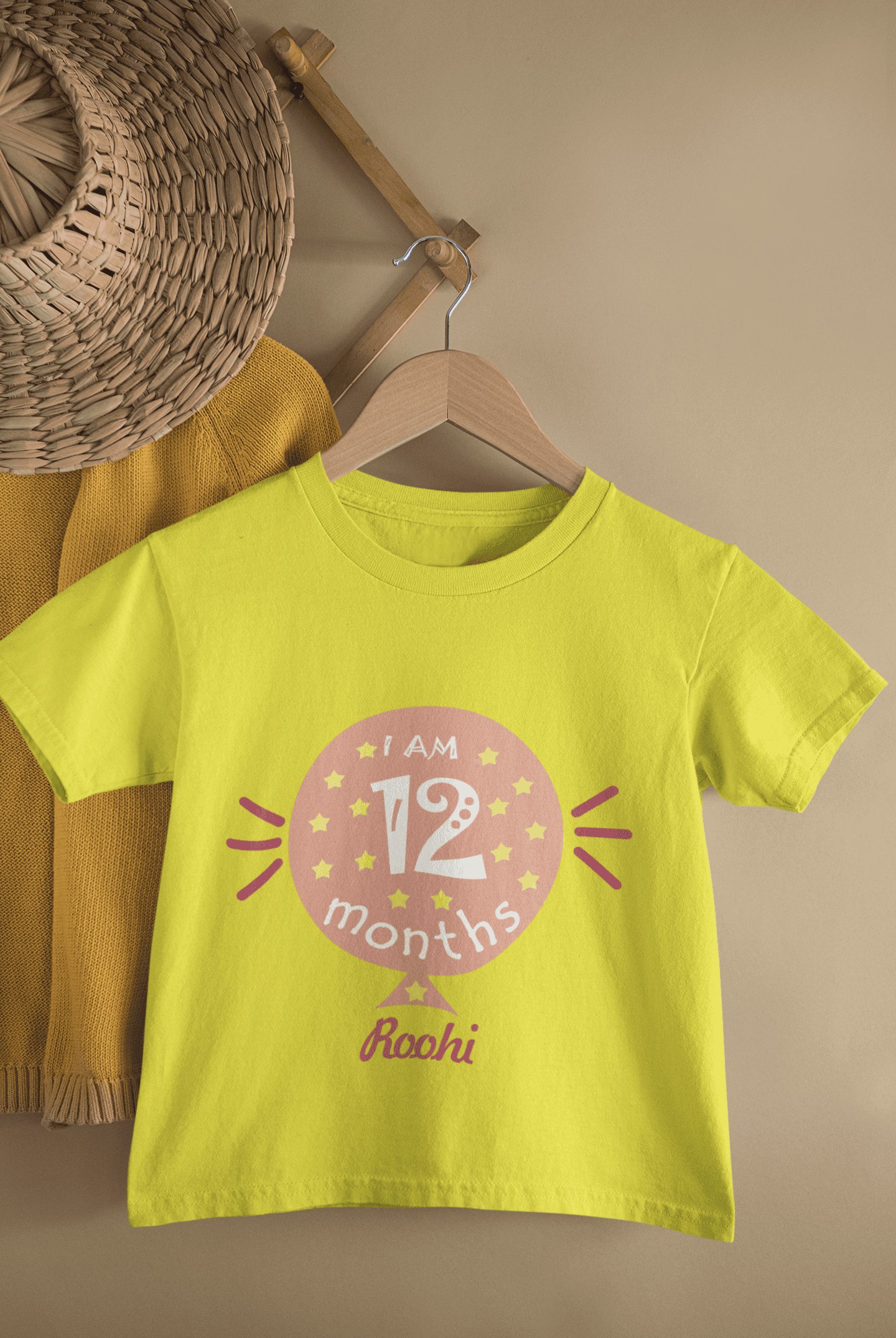 Custom Name Twelve Month Baloon Half Sleeves T-Shirt For Girls -FunkyTeesClub