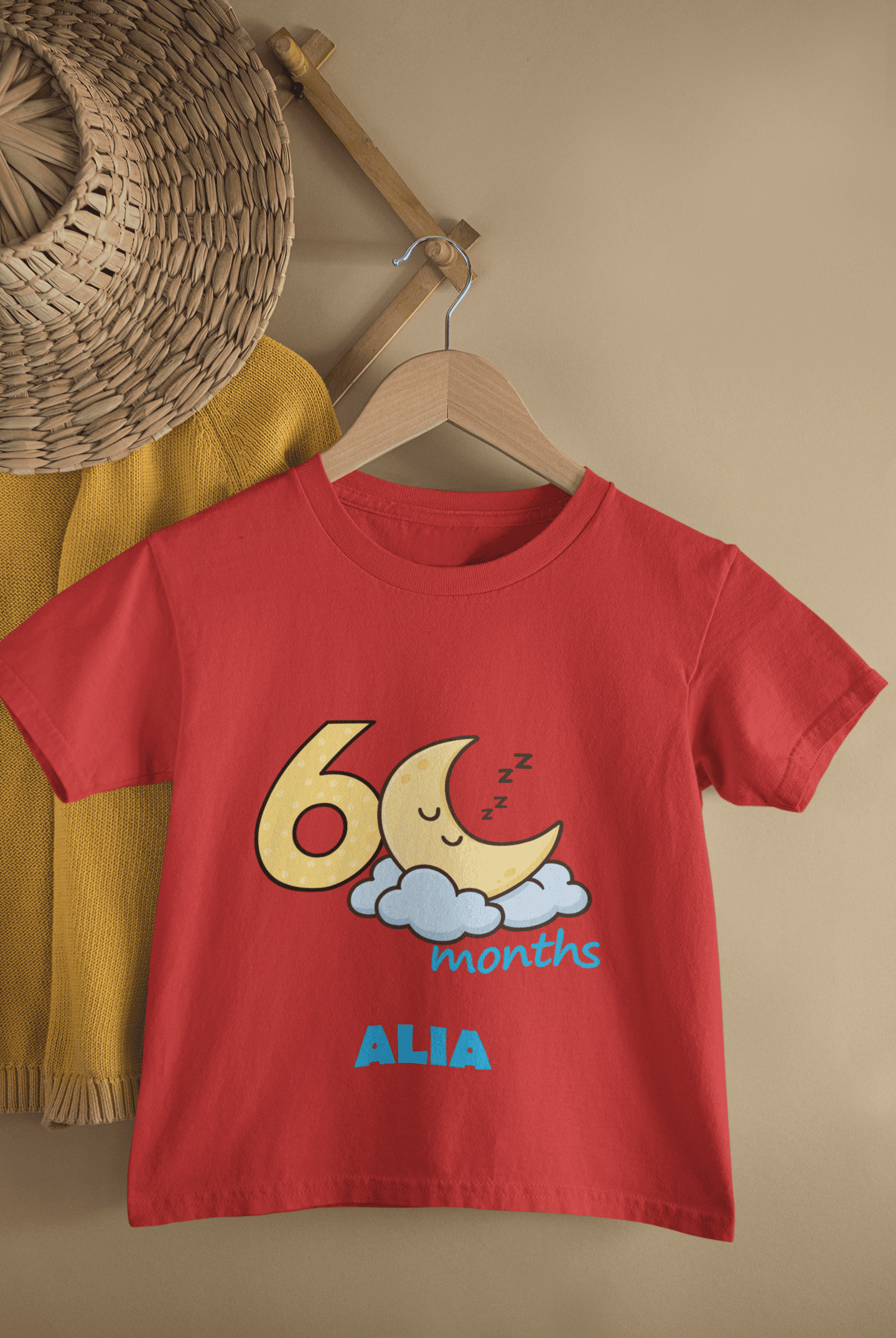 Custom Name Six Month Moon Half Sleeves T-Shirt For Girls -FunkyTeesClub