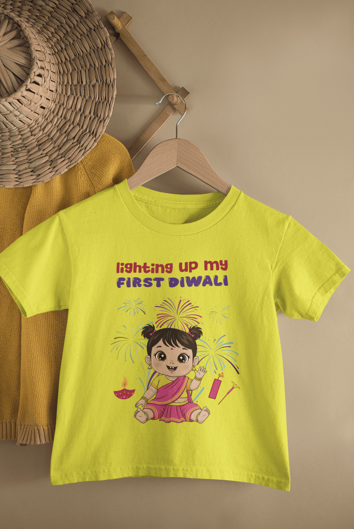 Lighting Up My First Diwali Half Sleeves T-Shirt For Girls -FunkyTeesClub