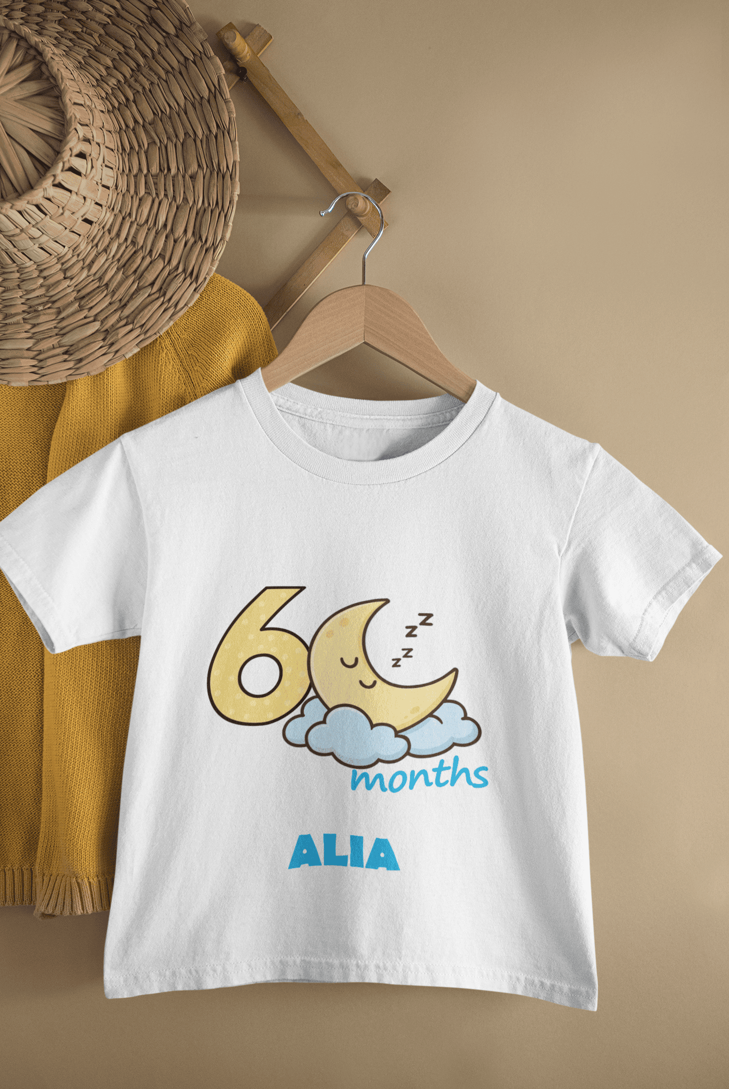 Custom Name Six Month Moon Half Sleeves T-Shirt For Girls -FunkyTeesClub