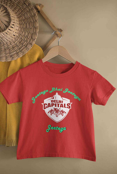IPL Delhi Capitals Jeetega Bhai Jeetega DC Jeetega Half Sleeves T-Shirt for Boy-FunkyTeesClub