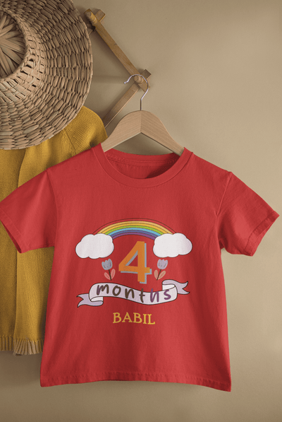 Custom Name Fourth Month Birthday Half Sleeves T-Shirt for Boys -FunkyTeesClub
