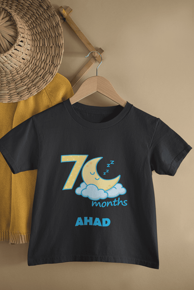 Custom Name Seven Month Moon Half Sleeves T-Shirt for Boys -FunkyTeesClub