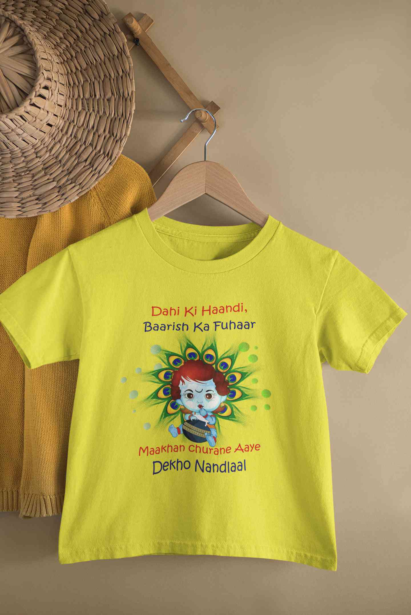 Dahi Ki Haandi Baarish Ki Fuhaar Maakhan Churane Aaye Dekho Nandlaal Janmashtami Half Sleeves T-Shirt For Girls -FunkyTeesClub