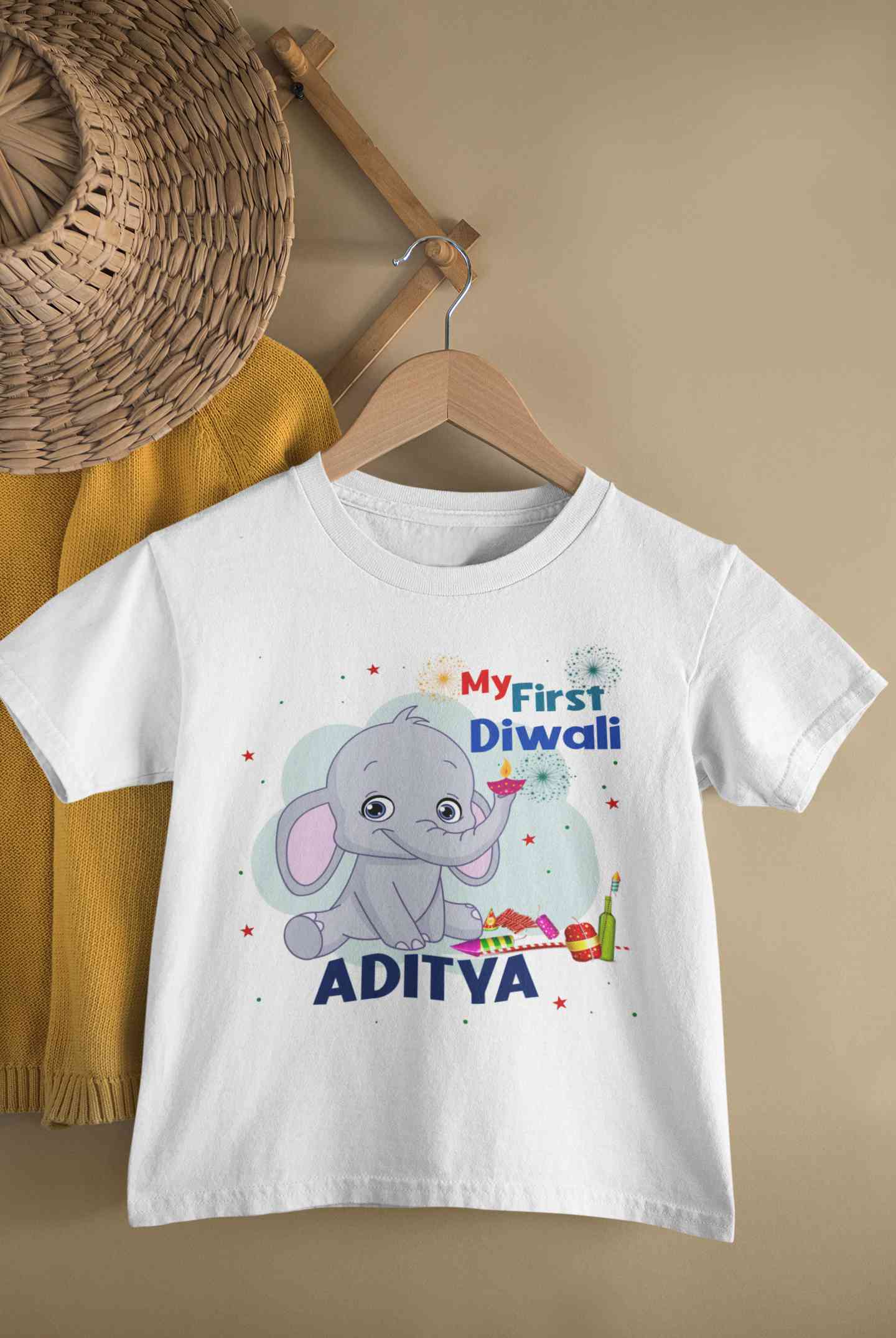 Custom Name My First Diwali Half Sleeves T-Shirt for Boy-FunkyTeesClub
